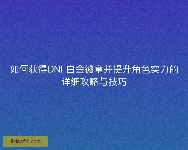 如何获得DNF白金徽章并提升角色实力的详细攻略与技巧